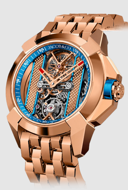 Review Jacob & Co epic x bridges ROSE GOLD BRACELET (BLUE) EX120.43.AF.AA.A40AA Replica watch